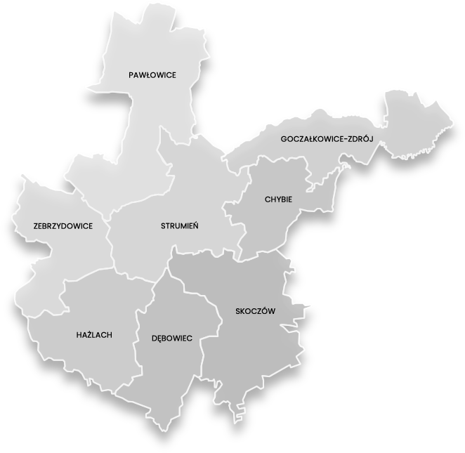 Mapa obejmująca miejscowości należące do Stowarzyszenia Rybackiego Żabi Kraj